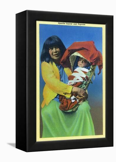 Apache Mother and Baby in Papoose-Lantern Press-Framed Stretched Canvas