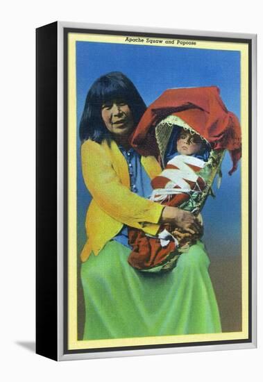 Apache Mother and Baby in Papoose-Lantern Press-Framed Stretched Canvas