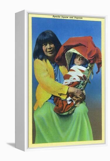 Apache Mother and Baby in Papoose-Lantern Press-Framed Stretched Canvas