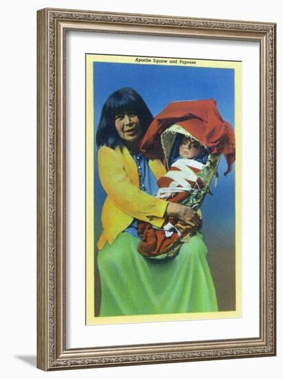 Apache Mother and Baby in Papoose-Lantern Press-Framed Art Print