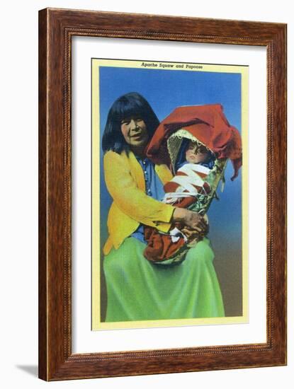 Apache Mother and Baby in Papoose-Lantern Press-Framed Art Print