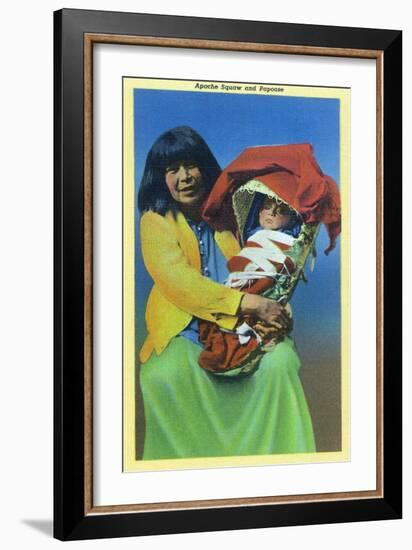 Apache Mother and Baby in Papoose-Lantern Press-Framed Art Print