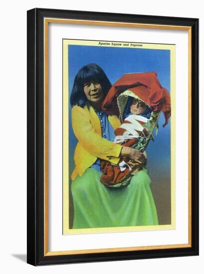 Apache Mother and Baby in Papoose-Lantern Press-Framed Art Print