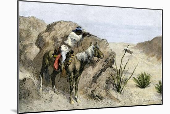 Apache Warrior Ambushing a Covered Wagon in the Southwest, c.1800-null-Mounted Giclee Print