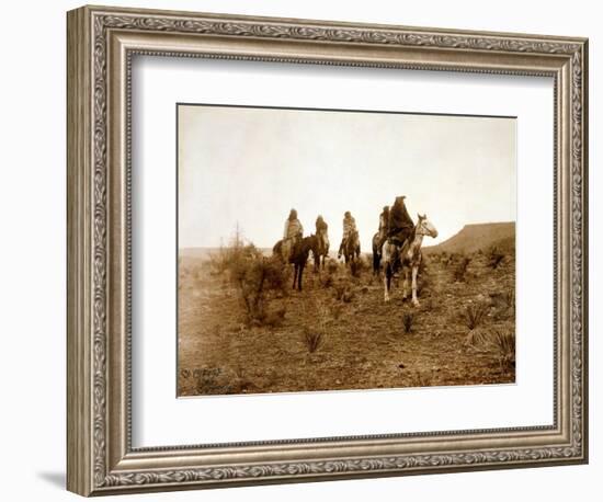 Apaches. Desert Rovers- Five Apache on Horseback in Desert, 1903-Edward S. Curtis-Framed Art Print