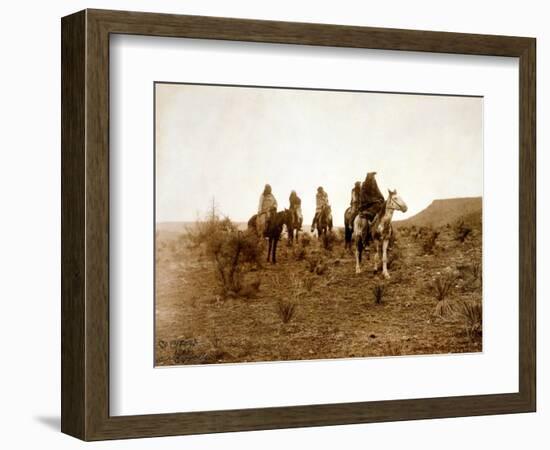 Apaches. Desert Rovers- Five Apache on Horseback in Desert, 1903-Edward S. Curtis-Framed Art Print