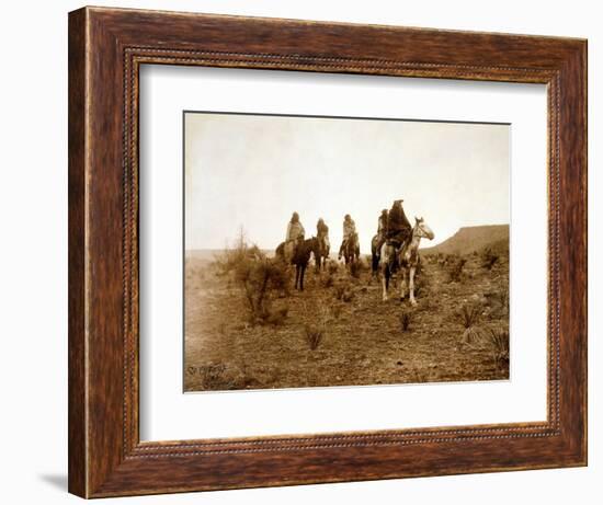 Apaches. Desert Rovers- Five Apache on Horseback in Desert, 1903-Edward S. Curtis-Framed Art Print