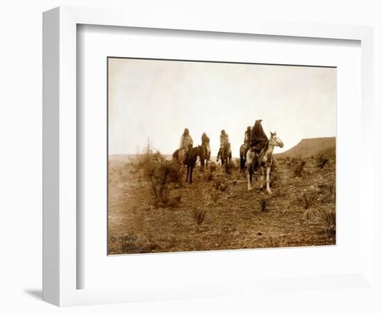 Apaches. Desert Rovers- Five Apache on Horseback in Desert, 1903-Edward S. Curtis-Framed Art Print