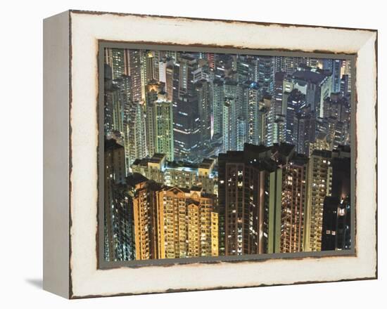 Apartment buildings in Hong Kong at night-Rudy Sulgan-Framed Premier Image Canvas