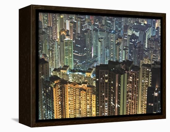 Apartment buildings in Hong Kong at night-Rudy Sulgan-Framed Premier Image Canvas