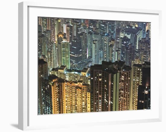 Apartment buildings in Hong Kong at night-Rudy Sulgan-Framed Photographic Print