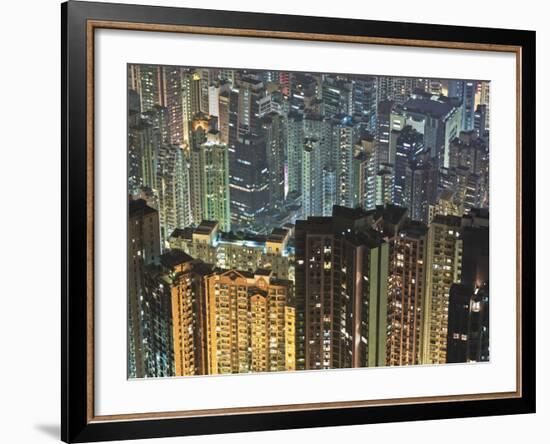 Apartment buildings in Hong Kong at night-Rudy Sulgan-Framed Photographic Print