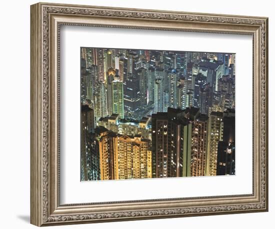 Apartment buildings in Hong Kong at night-Rudy Sulgan-Framed Photographic Print