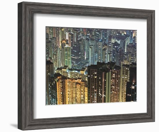 Apartment buildings in Hong Kong at night-Rudy Sulgan-Framed Photographic Print