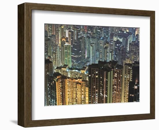 Apartment buildings in Hong Kong at night-Rudy Sulgan-Framed Photographic Print