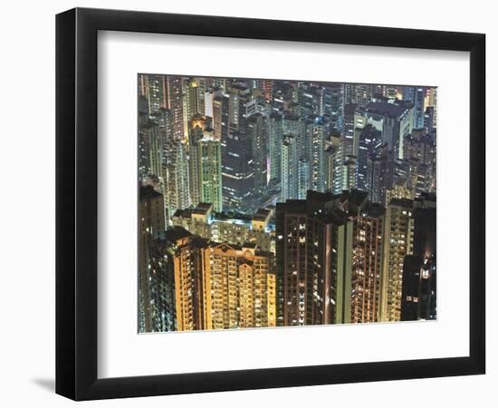 Apartment buildings in Hong Kong at night-Rudy Sulgan-Framed Photographic Print