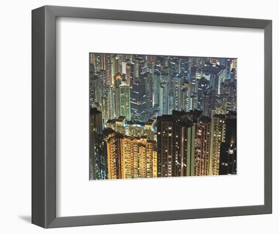 Apartment buildings in Hong Kong at night-Rudy Sulgan-Framed Photographic Print