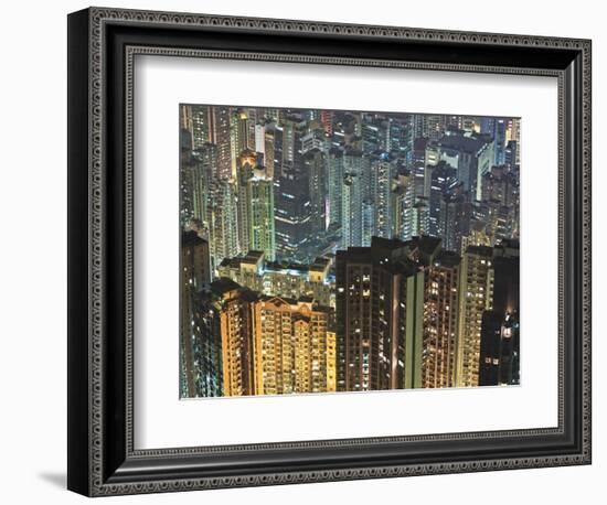 Apartment buildings in Hong Kong at night-Rudy Sulgan-Framed Photographic Print