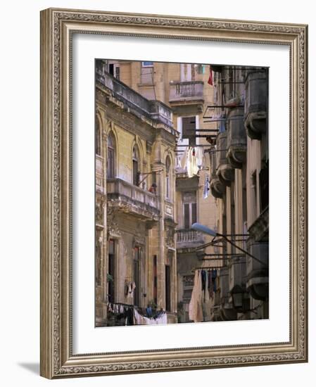Apartment Buildings with Laundry Hanging from Balconies, Havana, Cuba, West Indies, Central America-Lee Frost-Framed Photographic Print