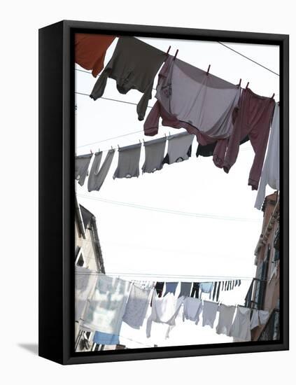 Apartment Buildings with Laundry Hanging Out to Dry on Clothes Line-null-Framed Premier Image Canvas