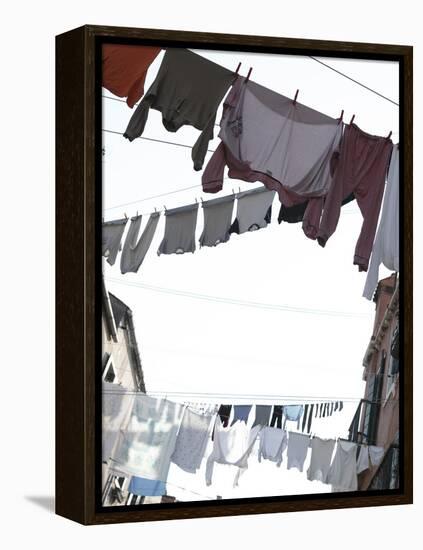 Apartment Buildings with Laundry Hanging Out to Dry on Clothes Line-null-Framed Premier Image Canvas