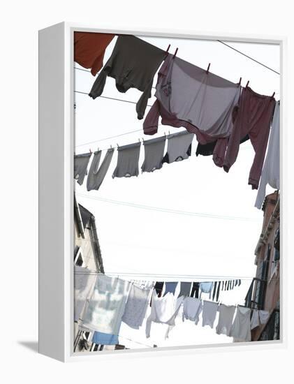 Apartment Buildings with Laundry Hanging Out to Dry on Clothes Line-null-Framed Premier Image Canvas