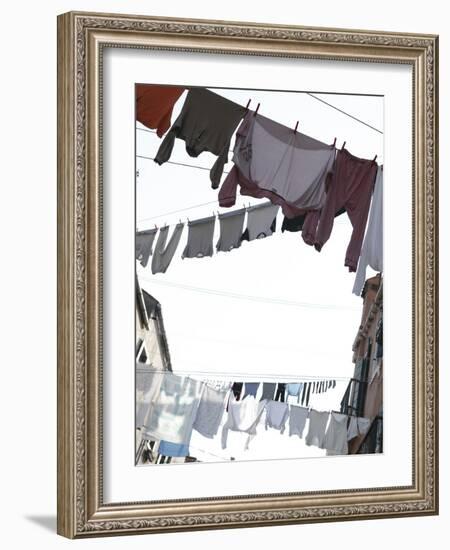 Apartment Buildings with Laundry Hanging Out to Dry on Clothes Line-null-Framed Photographic Print