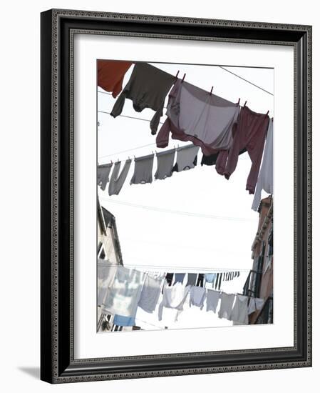 Apartment Buildings with Laundry Hanging Out to Dry on Clothes Line-null-Framed Photographic Print