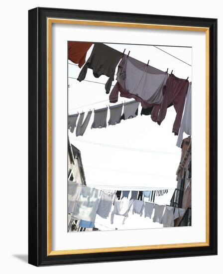 Apartment Buildings with Laundry Hanging Out to Dry on Clothes Line-null-Framed Photographic Print