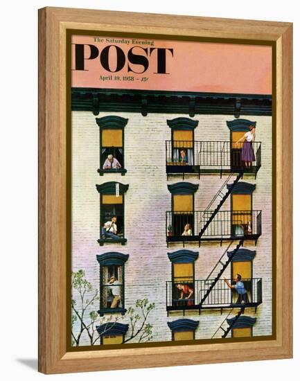 "Apartment Clarinetist" Saturday Evening Post Cover, April 19, 1958-John Falter-Framed Premier Image Canvas