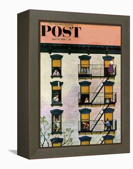 "Apartment Clarinetist" Saturday Evening Post Cover, April 19, 1958-John Falter-Framed Premier Image Canvas