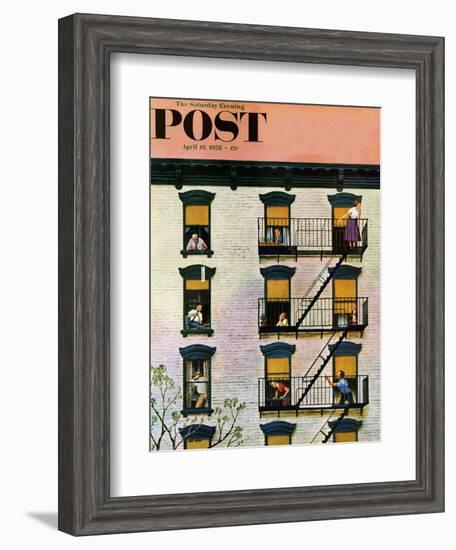 "Apartment Clarinetist" Saturday Evening Post Cover, April 19, 1958-John Falter-Framed Giclee Print