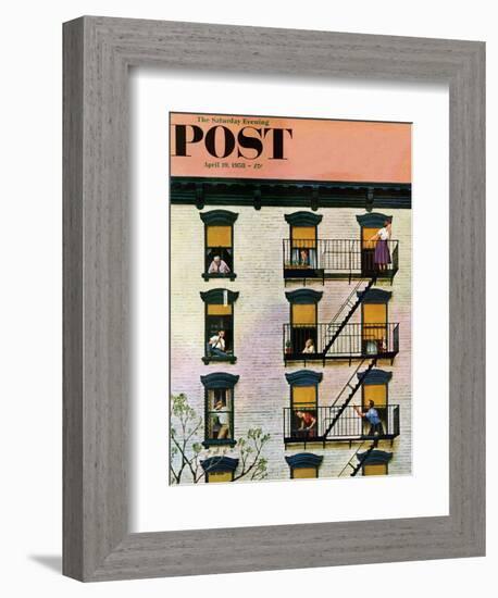 "Apartment Clarinetist" Saturday Evening Post Cover, April 19, 1958-John Falter-Framed Giclee Print