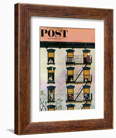 "Apartment Clarinetist" Saturday Evening Post Cover, April 19, 1958-John Falter-Framed Giclee Print