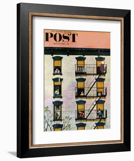 "Apartment Clarinetist" Saturday Evening Post Cover, April 19, 1958-John Falter-Framed Giclee Print