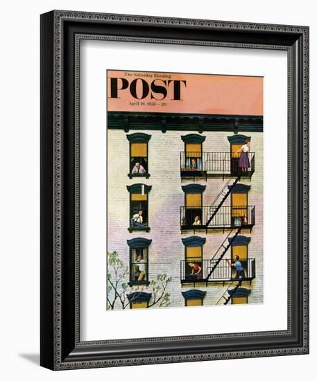 "Apartment Clarinetist" Saturday Evening Post Cover, April 19, 1958-John Falter-Framed Giclee Print