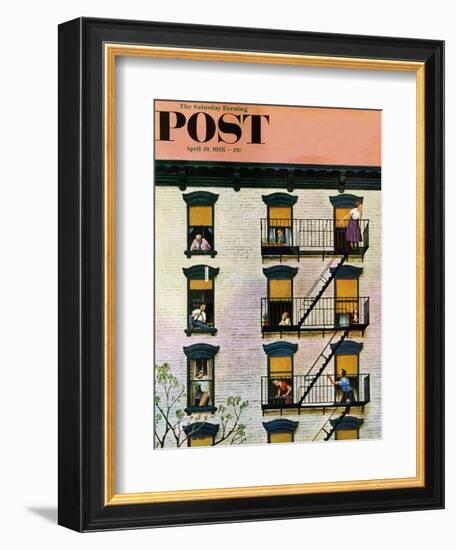 "Apartment Clarinetist" Saturday Evening Post Cover, April 19, 1958-John Falter-Framed Giclee Print