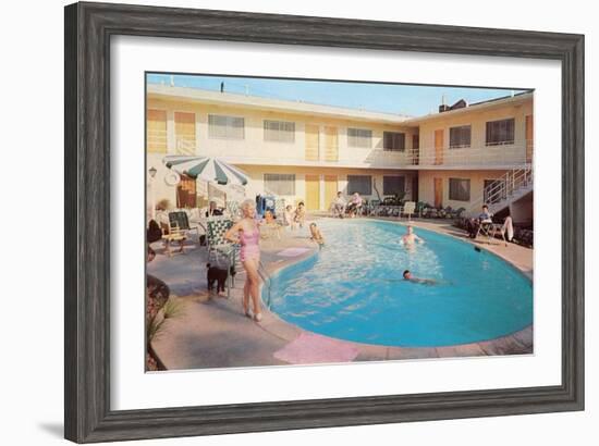 Apartment Complex Pool, Retro-null-Framed Art Print