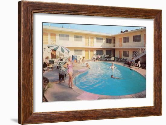 Apartment Complex Pool, Retro-null-Framed Art Print