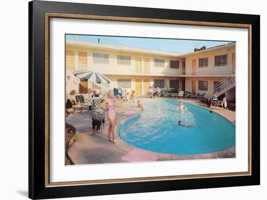 Apartment Complex Pool, Retro-null-Framed Art Print