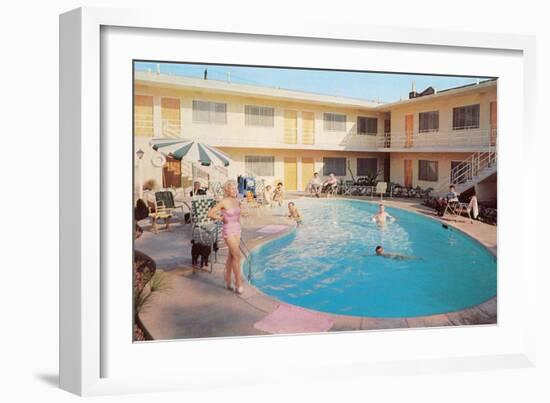 Apartment Complex Pool, Retro-null-Framed Art Print