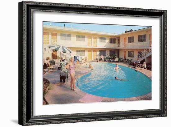 Apartment Complex Pool, Retro-null-Framed Art Print