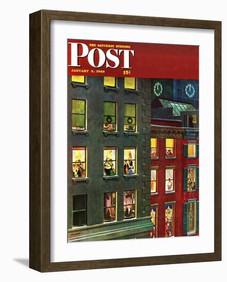 "Apartment Dwellers on New Year's Eve," Saturday Evening Post Cover, January 3, 1948-John Falter-Framed Giclee Print