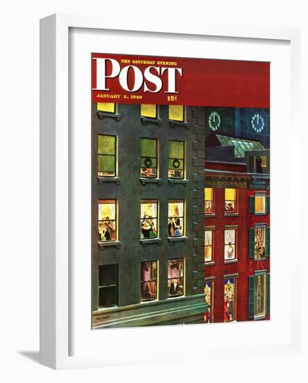 "Apartment Dwellers on New Year's Eve," Saturday Evening Post Cover, January 3, 1948-John Falter-Framed Giclee Print