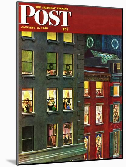 "Apartment Dwellers on New Year's Eve," Saturday Evening Post Cover, January 3, 1948-John Falter-Mounted Giclee Print