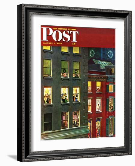 "Apartment Dwellers on New Year's Eve," Saturday Evening Post Cover, January 3, 1948-John Falter-Framed Giclee Print