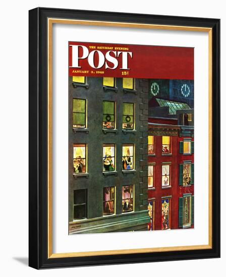 "Apartment Dwellers on New Year's Eve," Saturday Evening Post Cover, January 3, 1948-John Falter-Framed Giclee Print