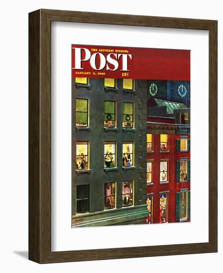 "Apartment Dwellers on New Year's Eve," Saturday Evening Post Cover, January 3, 1948-John Falter-Framed Giclee Print