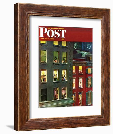 "Apartment Dwellers on New Year's Eve," Saturday Evening Post Cover, January 3, 1948-John Falter-Framed Giclee Print