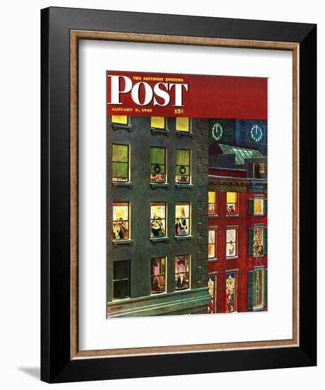 "Apartment Dwellers on New Year's Eve," Saturday Evening Post Cover, January 3, 1948-John Falter-Framed Giclee Print